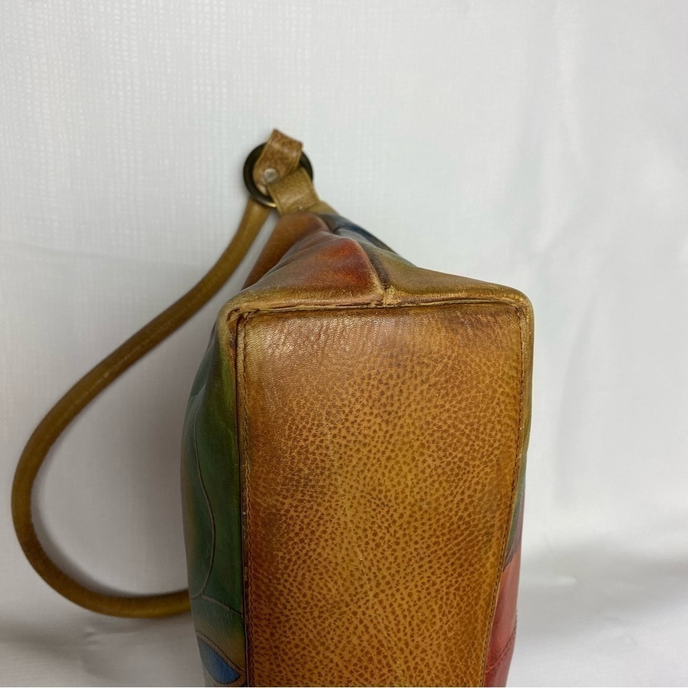 Anuschka Gorgeous Hand Painted Medium Zip Top Genuine Brown Leather Hobo Bag - Picture 14 of 15